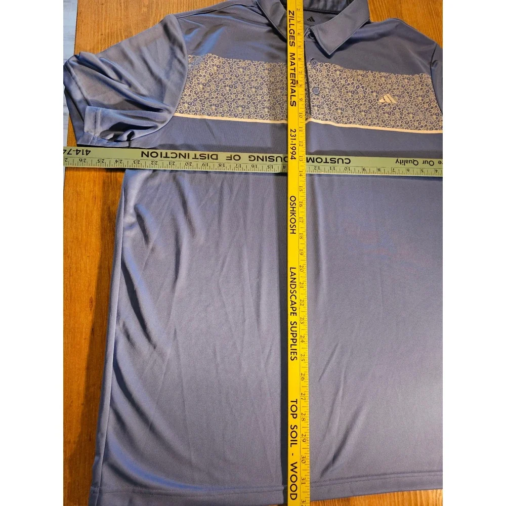 Adidas Golf Mens XL Blue Floral Chest Stripe Performance Polo Shirt Short Sleeve